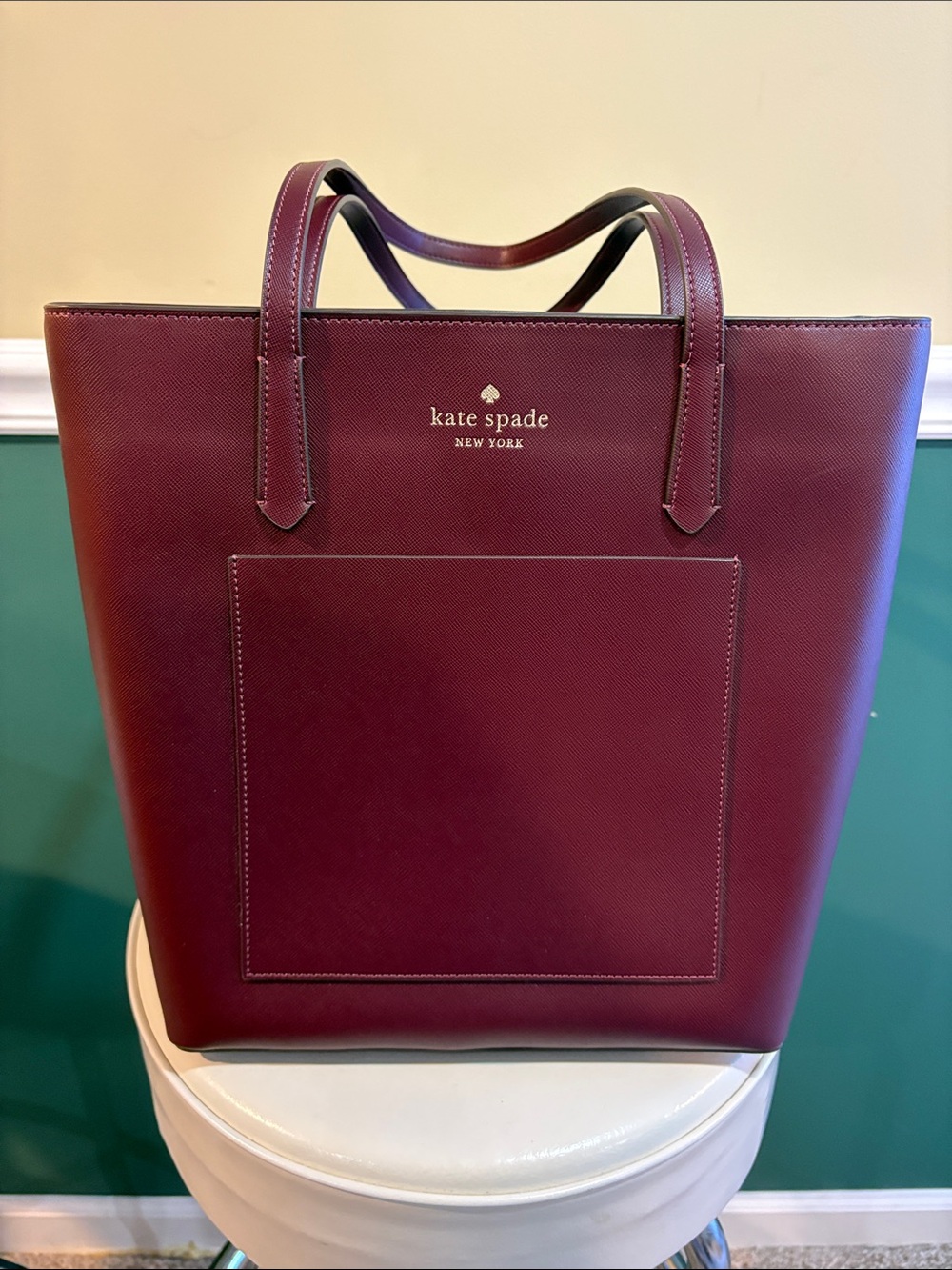 kate spade burgundy structured saffiano tote